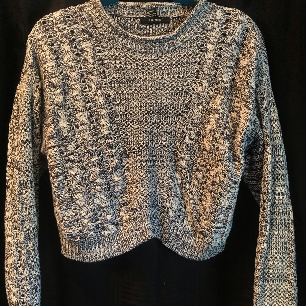 blue/white cropped F21 sweater, S